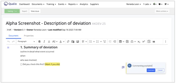 CAPA software forms editor